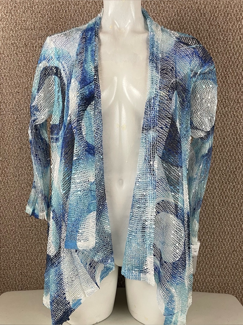 Jess & Jane Cardigan Womens Large Mesh Knit Waterfall Open Front Cover NWT F203